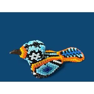 Huichol Roadrunner Beaded Multicolor Handmade Figurine Mexican Folk Art Colorful